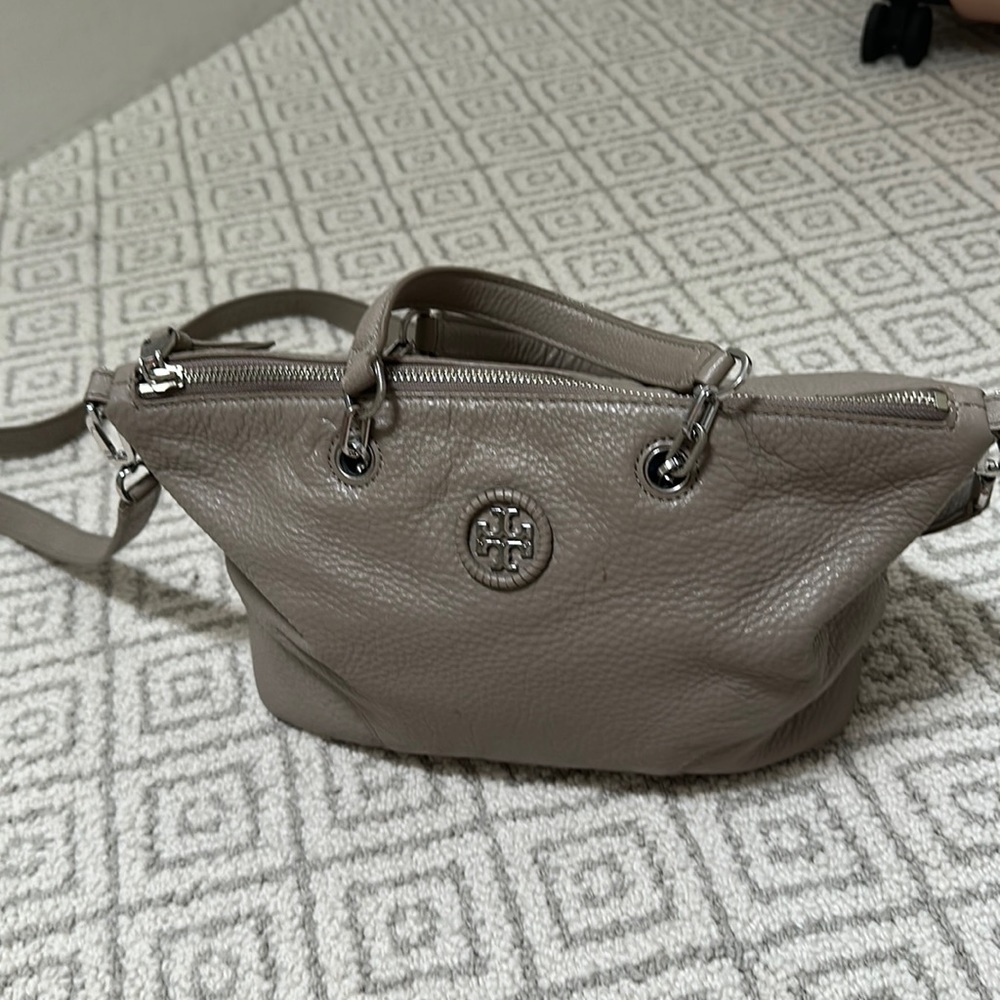Tory Burch Pebbled Gray Satchel
